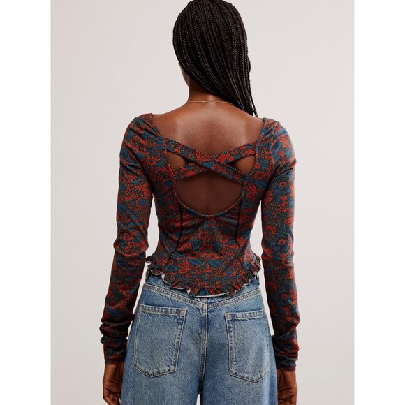 FREE PEOPLE Melanie Long Sleeve Top / Night Combo - Picture 4 of 6